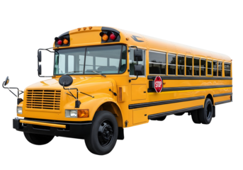 Classic yellow school bus with stop sign, ready for student transportation on a bright day