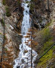 Remote wilderness waterfall with trees framing