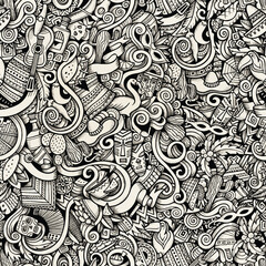 Sepia Tone Doodle Art with Mexican Cultural Elements pattern