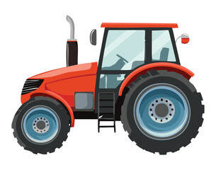 An animated illustration of a powerful red farming tractor, perfect for representing the agricultural industry and food production