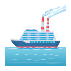 A cruise ship on the ocean, a clean and elegant illustration of a large passenger vessel for sea travel
