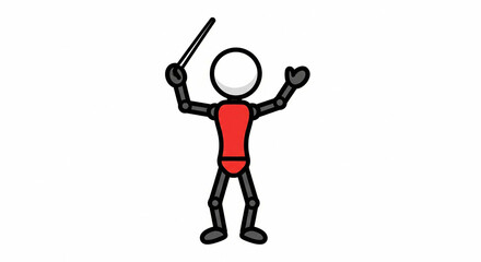 Stick figure conductor waving baton with passion demonstrating musical direction
