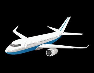 A passenger jet flying on a black background, a professional and sleek illustration of a modern aircraft

