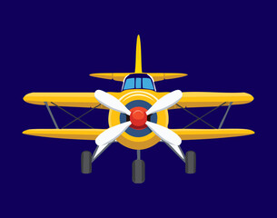 Front view of a classic biplane at night, a dramatic and nostalgic illustration of a vintage aircraft  © firstcolor