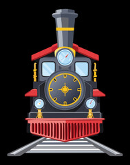 A classic steam train locomotive front view, a powerful and timeless illustration of an old railway engine  © firstcolor