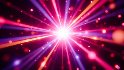 Fototapeta premium Vibrant Light Rays Emitting From Center Creating Colorful Starburst Effect in Space Environment