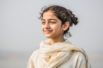 profile of girl bathed in morning light exuding tranquility and enlightenment