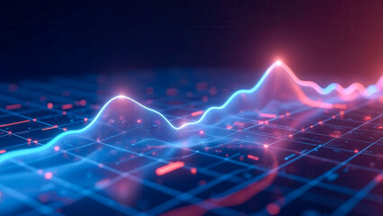 Futuristic Data Visualization with Neon Lights and Chart Lines on Dark Background