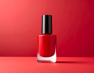 Red Nail Polish on Red Background.