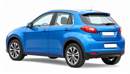 Obraz premium Compact hatchback city car in blue isolated on white background affordable family transport vehicle 