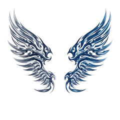 Obraz premium Pair of stylized wings, blue and gray, intricate details