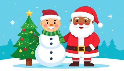 Santa  Snowman Winter Holiday Scene.