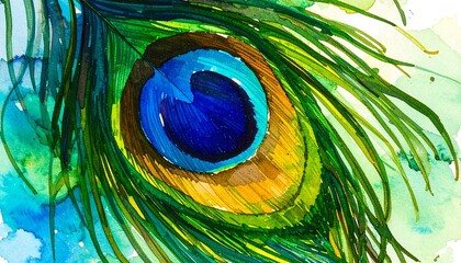 Obraz premium Luminous Jewel-Toned Peacock Feather Eye in Expressive Watercolor