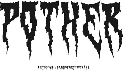 Pother Horror Sharp Font Alphabet - Scary Distorted Display Typeface for Metal Music, Gaming, and Dark Design