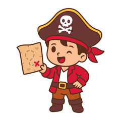 Fototapeta premium Cheerful young pirate proudly displays his treasure map