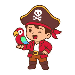 Young pirate captain and his parrot are ready for adventure