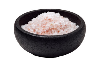 Pink Himalayan salt in a dark bowl