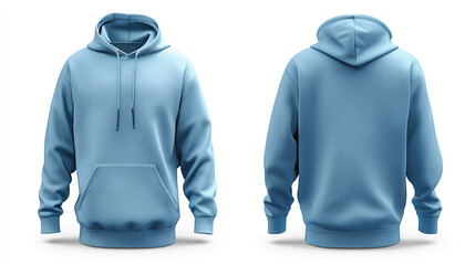 Clothing mock up casual realistic soft natural greenish hoodie. Front view and back view design. Apparel presentation and attire display