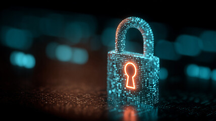 Digital padlock with glowing keyhole portraying cybersecurity and the concept of encrypted protection ensuring data privacy trust and resilient information systems
