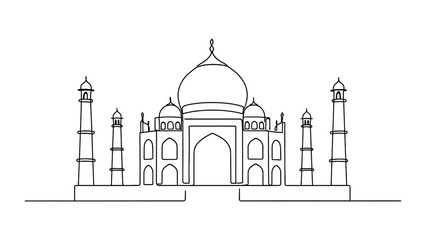 Linear outline of taj mahal: elegant architectural minimalism