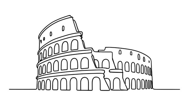 Minimalist linear drawing of the iconic roman colosseum in rome