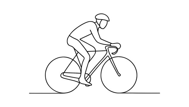 Cyclist in motion: minimalist one line art drawing of a person riding a bicycle