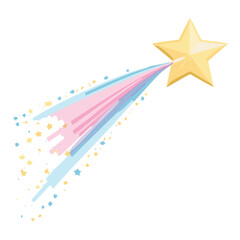 Magical shooting star with a pink and blue rainbow trail, a whimsical element perfect for birthday and celebration designs.
