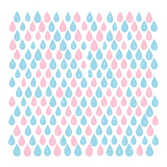 Seamless pattern of delicate pink and blue raindrops, ideal for a soft and gentle background for children's and romantic projects.
