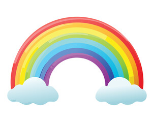 A perfect, classic arching rainbow with soft white clouds on either side, symbolizing peace, beauty, and optimism