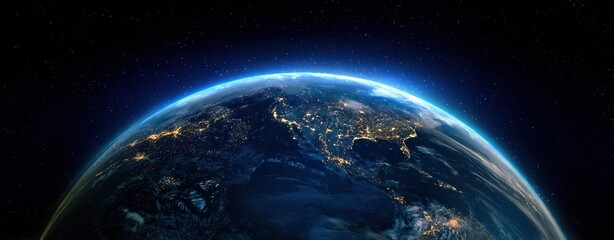Obraz premium The Earth from Space at Night Showing City Lights and Atmospheric Glow