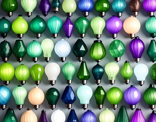 Colorful decorative light bulbs arranged in a grid pattern