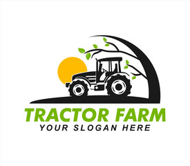 tractor logo concept farm design emblem badge vector agriculture illustration silhouette abstract business
