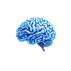 Blue circuit board brain representing artificial intelligence isolated on transparent background