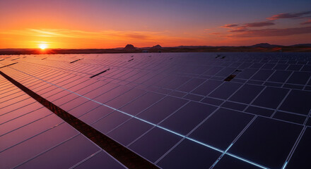Solar Panels at Sunset: Renewable Energy and Sustainable Power Generation