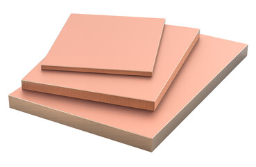 Copper metal sheets in different sizes. 3D rendering