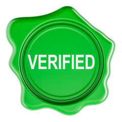 Verified, green wax seal. 3D rendering