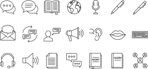 Communication and information icons for design and web, illustrating concepts such as speaking and listening