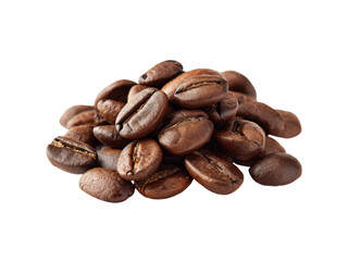 Fototapeta premium Pile of roasted coffee beans with a dark brown color against a black background image, Isolated, Png Transparent Background
