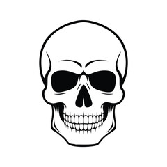Black and white skull illustration with empty eye sockets and teeth human skull