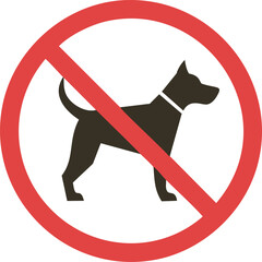 Black dog silhouette with red prohibition circle and diagonal line no dogs allowed