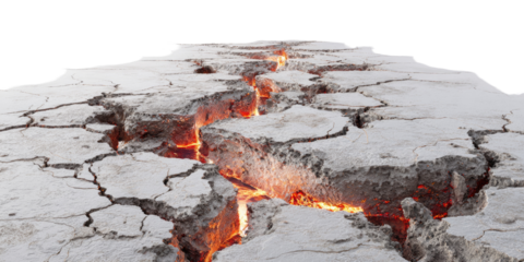 Cracked earth fissure with molten lava flowing