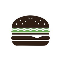 Dark brown hamburger with green lettuce and white cheese food fast food