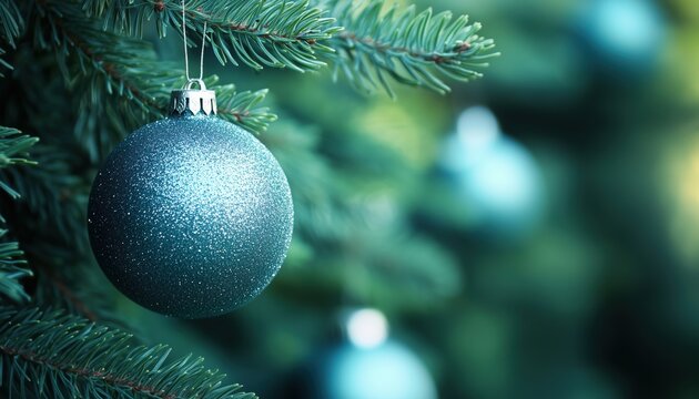 Festive Decorations: Baubles Adorning A Pine Tree During The Holiday Season, Adding A Sparkle And Cheer To The Room.