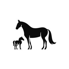 Black horse and foal silhouettes animal