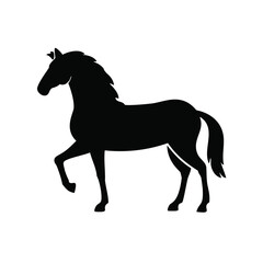 Black horse silhouette with raised front leg white animal