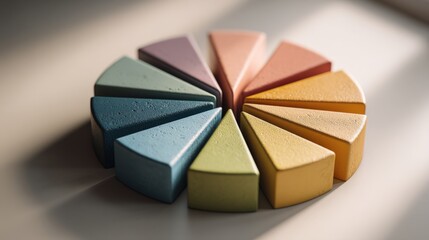 Colorful pie chart segments arranged in a circle, representing data analysis and business strategy with a focus on growth and success