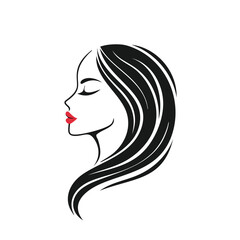 Elegant woman profile with flowing dark hair and red lips face