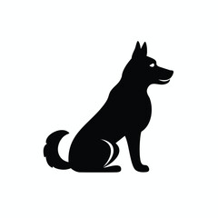 Black silhouette of a sitting dog with a curled tail animal