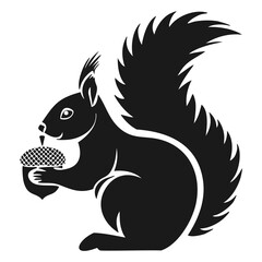 Black squirrel holding an acorn white animal