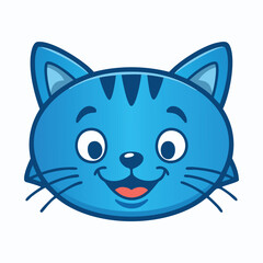 Happy blue cat face with stripes and whiskers cartoon feline